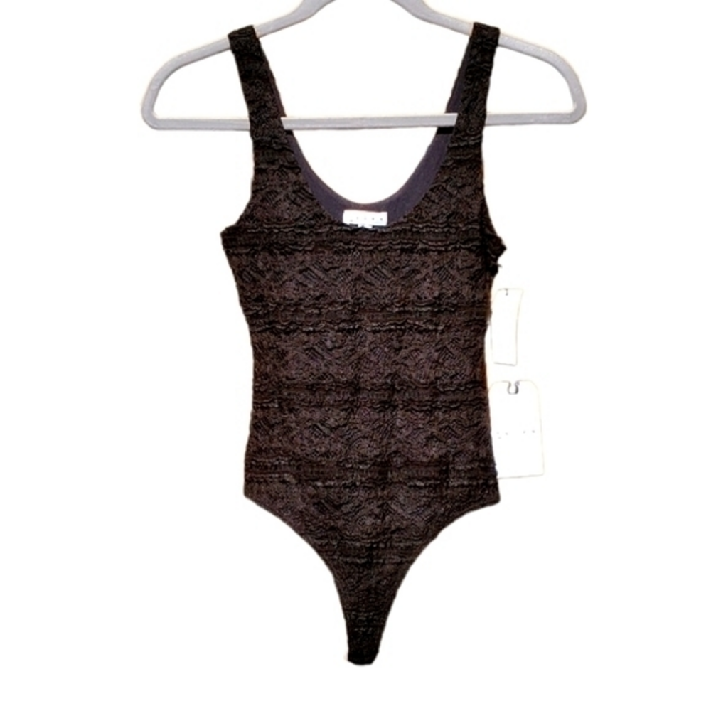 Nordstrom Leith Bodysuit Black Dressy Lace‎ Thong Pullon XXS NWT